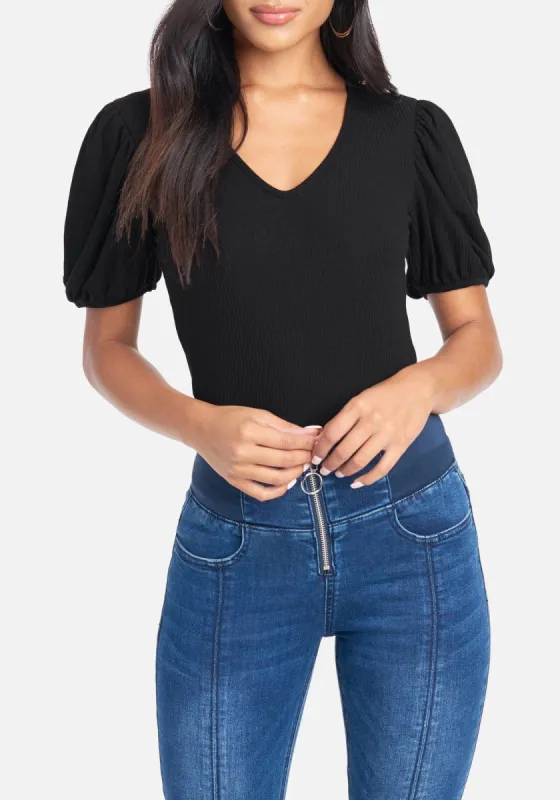 Puff Sleeve Rib Knit Top sold by Bebe