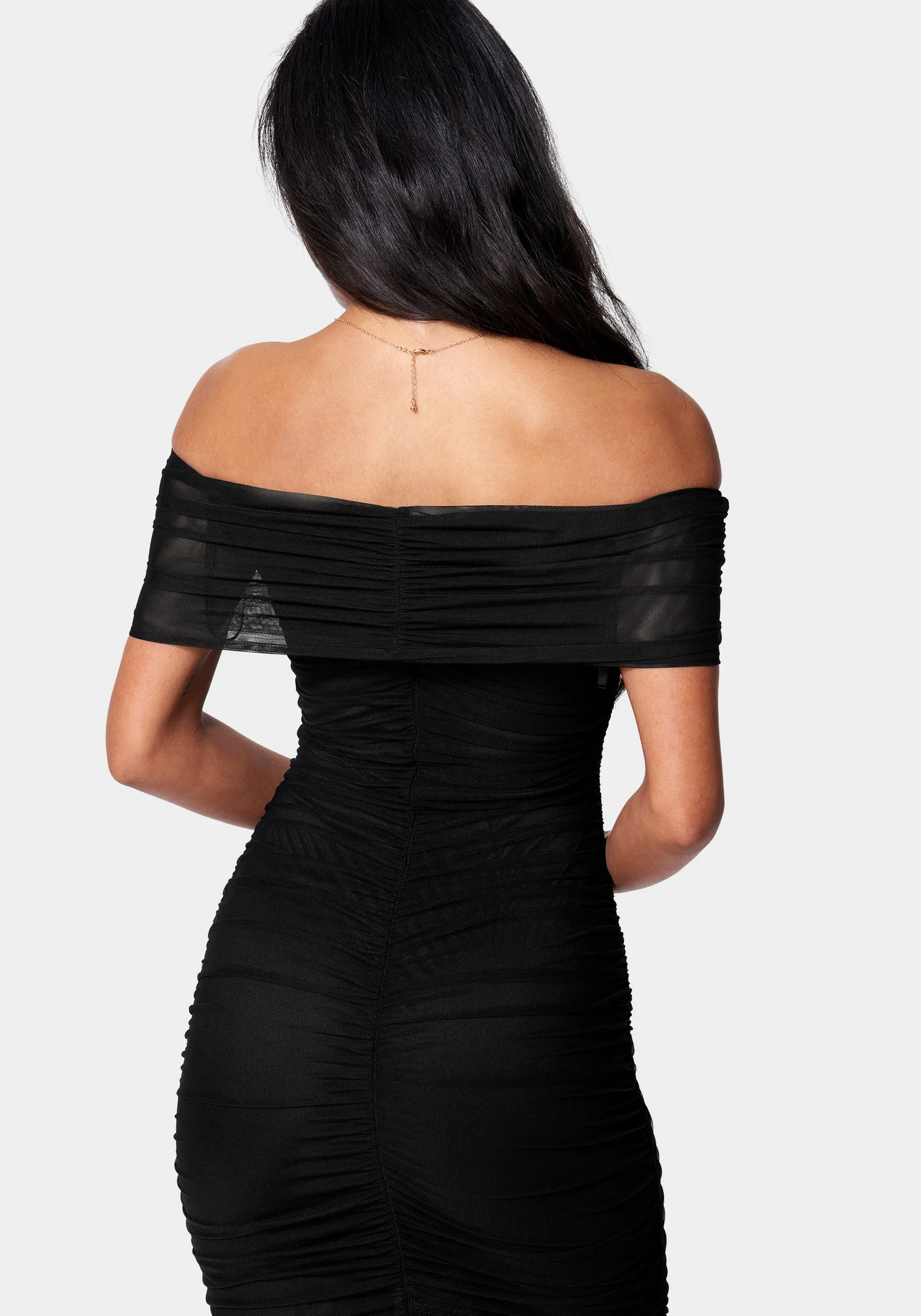 Off Shoulder Mesh Ruched Dress sold by Bebe product image thumbnail 3