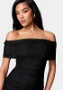 Off Shoulder Mesh Ruched Dress sold by Bebe