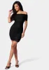 Off Shoulder Mesh Ruched Dress sold by Bebe
