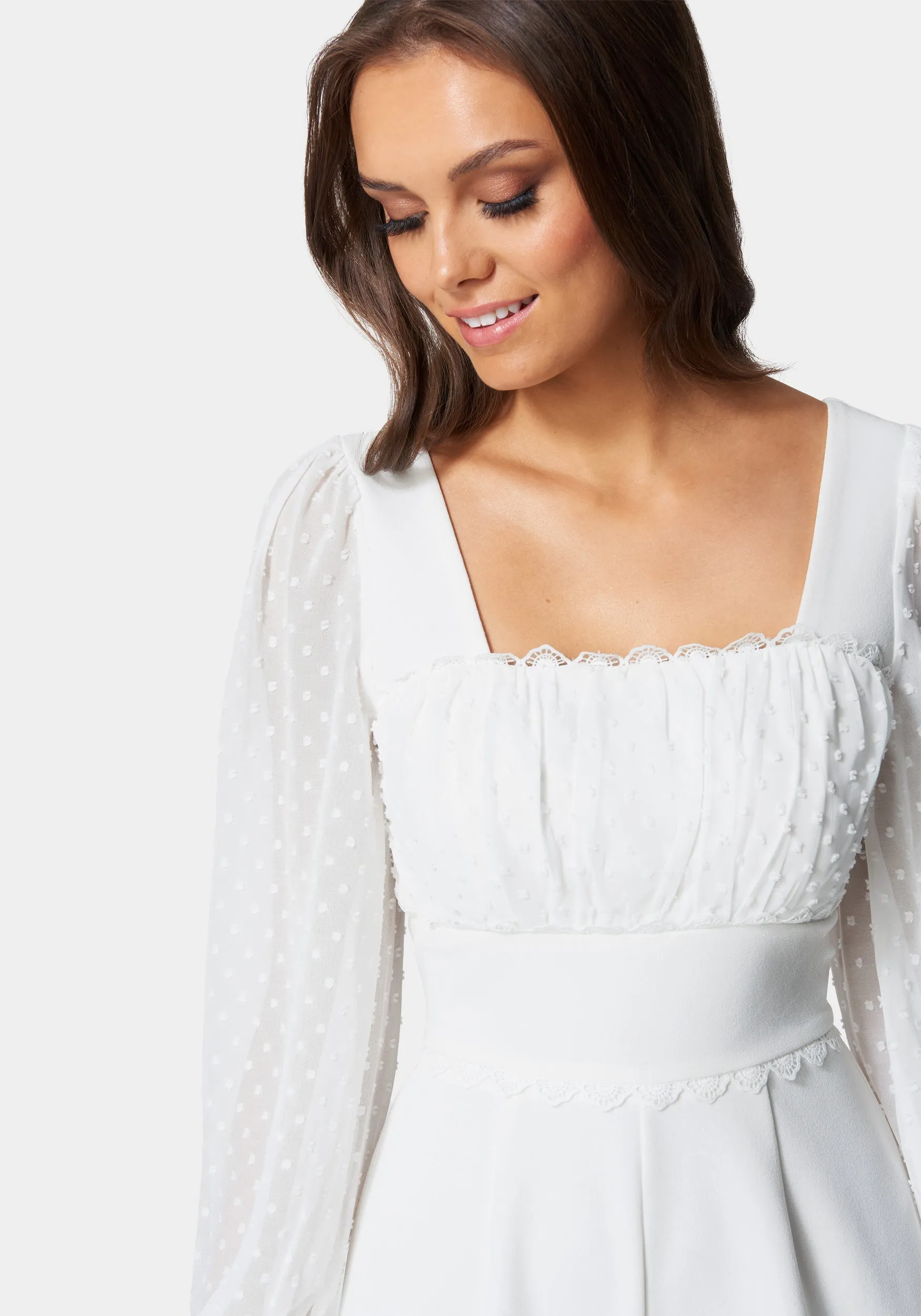 Swiss Dot Sleeve Romper With Trim Detail sold by Bebe product image thumbnail 4