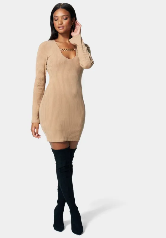 Chain Detail Rib Dress sold by Bebe
