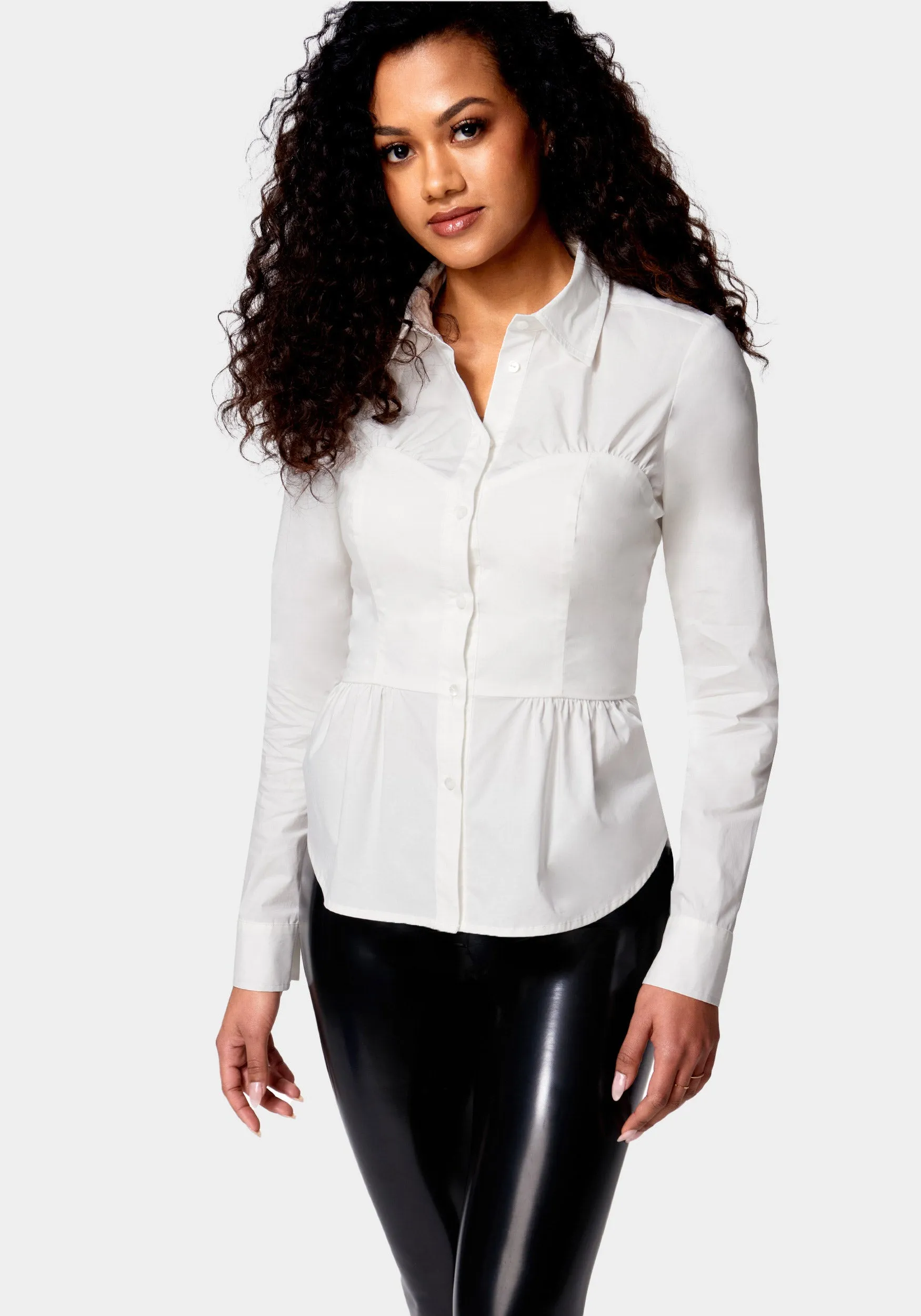 Poplin Bustier Illusion Blouse sold by Bebe