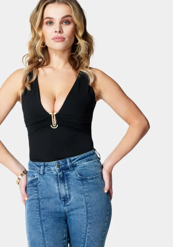 U Ring Sleeveless Plunging Knit Top sold by Bebe