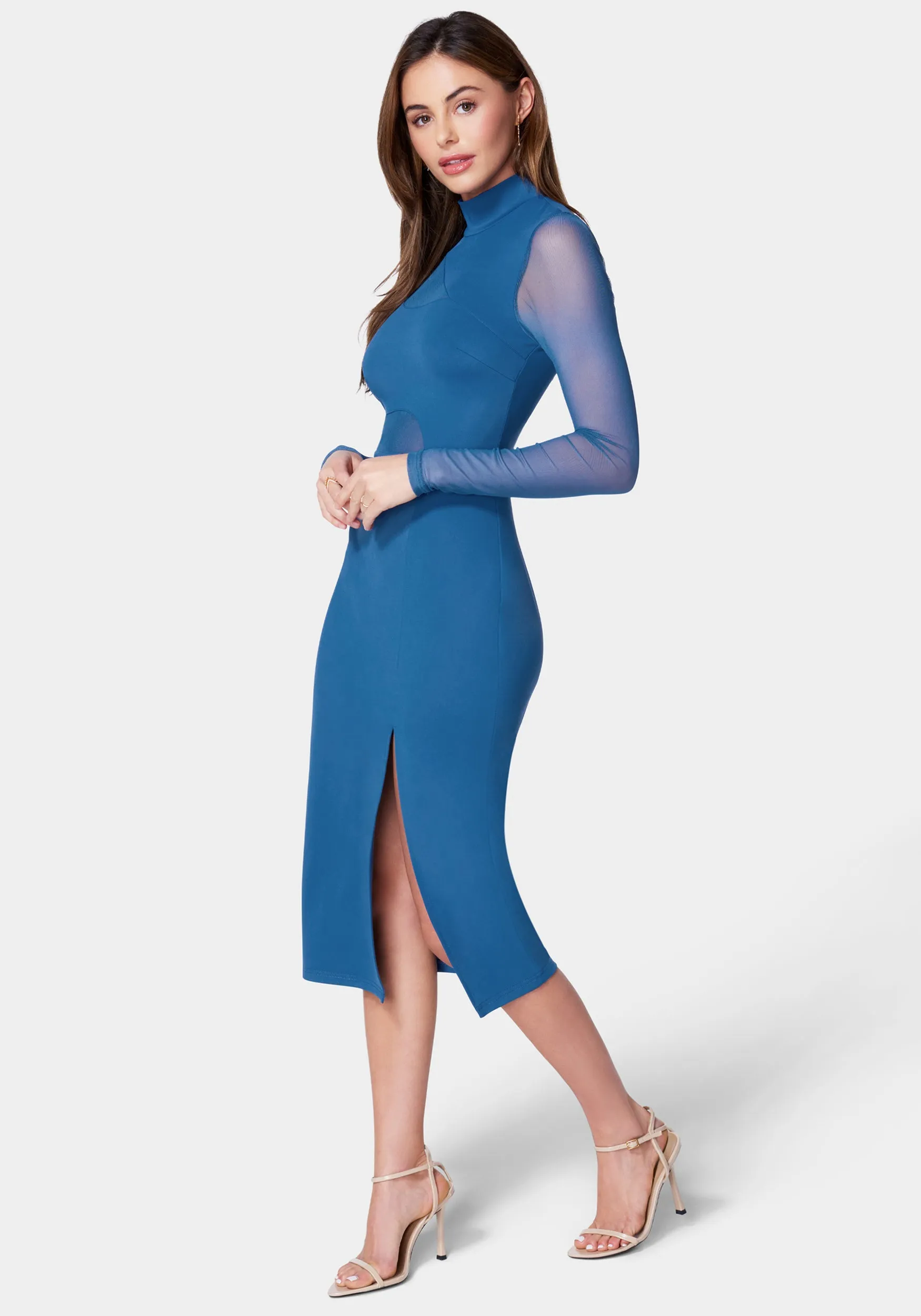 Mesh Inset Long Sleeve Midi Dress sold by Bebe product image thumbnail 2