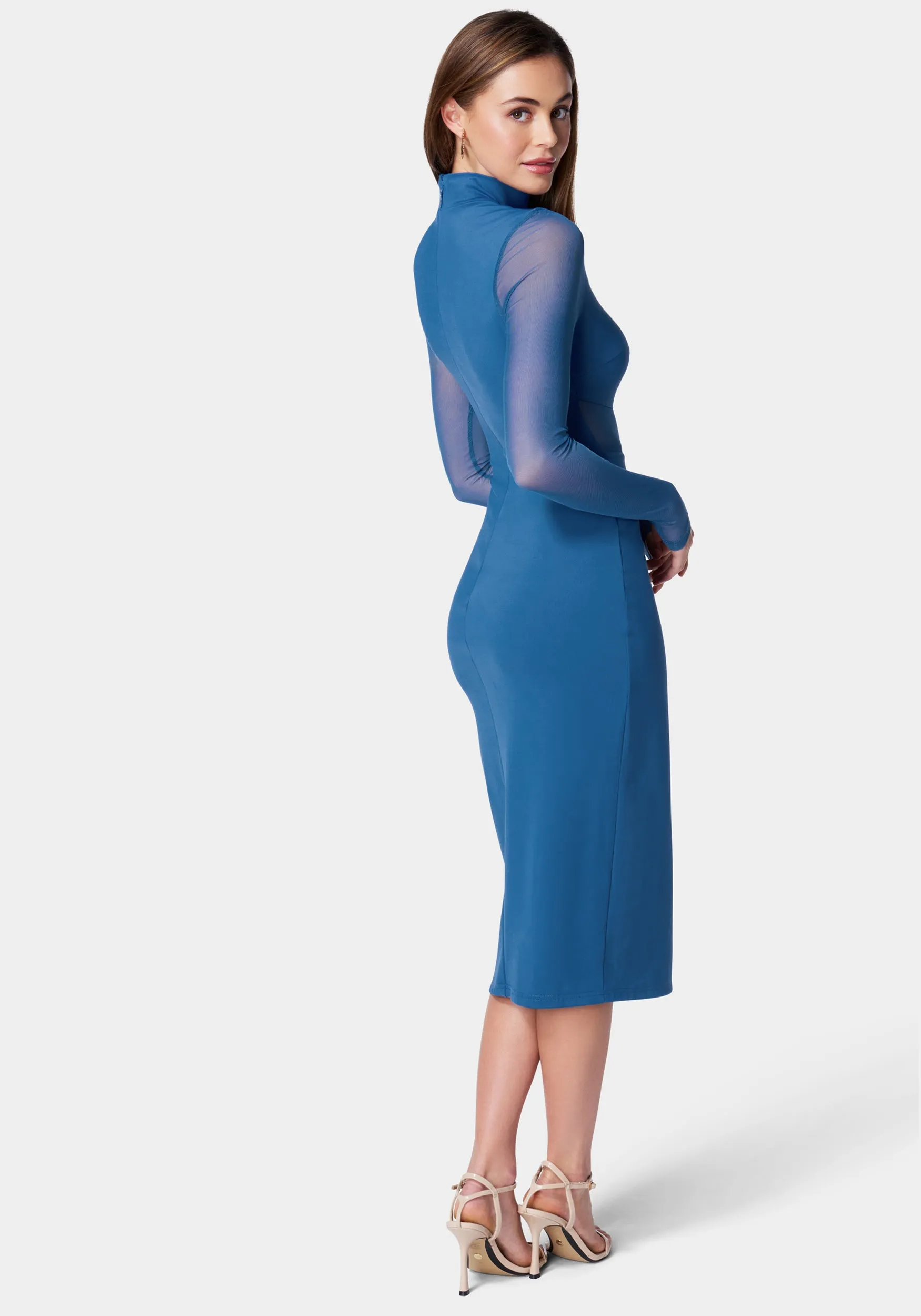 Mesh Inset Long Sleeve Midi Dress sold by Bebe product image thumbnail 3
