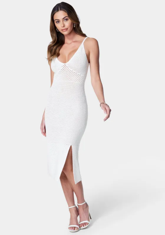 Crochet Midi Slit Dress sold by Bebe