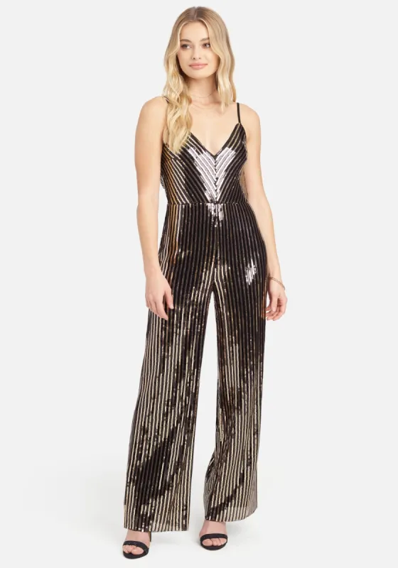 Sequin Cowl Back Jumpsuit sold by Bebe