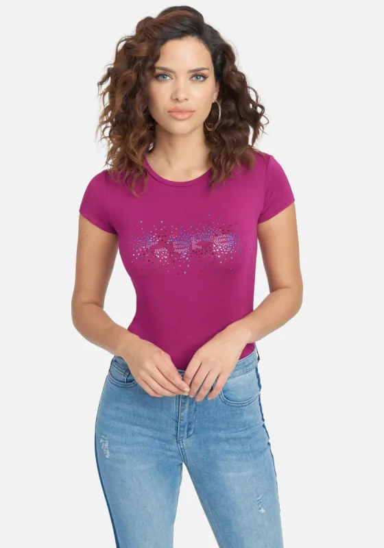 Bebe Logo Multi Rhinestone Tee sold by Bebe