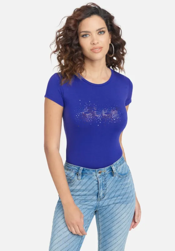 Bebe Logo Multi Rhinestone Tee sold by Bebe
