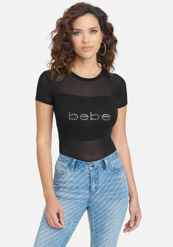 Crystal Bebe Logo Mesh Tee sold by Bebe