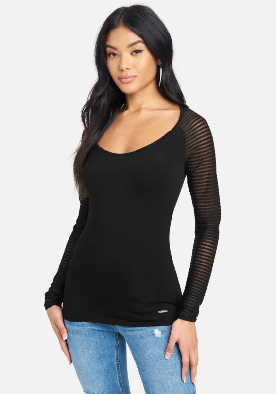 Shadow Stripe Long Sleeve Knit Top sold by Bebe