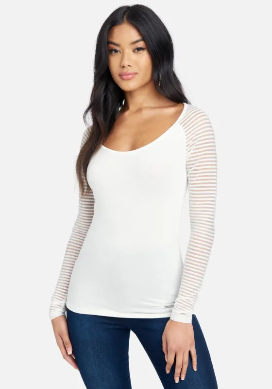 Shadow Stripe Long Sleeve Knit Top sold by Bebe