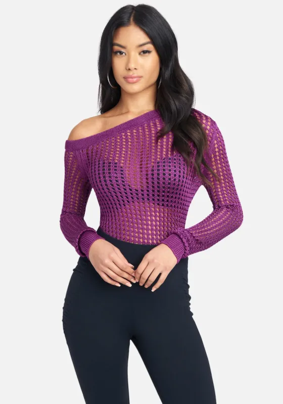 Open Knit Off Shoulder Sweater Top sold by Bebe