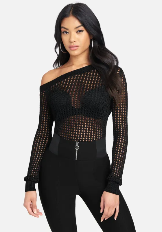 Open Knit Off Shoulder Sweater Top sold by Bebe
