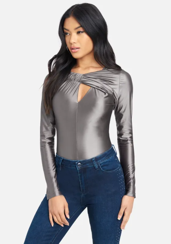 Liquid Shine Twist Front Knit Top sold by Bebe