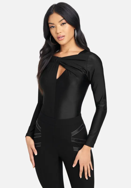 Liquid Shine Twist Front Knit Top sold by Bebe