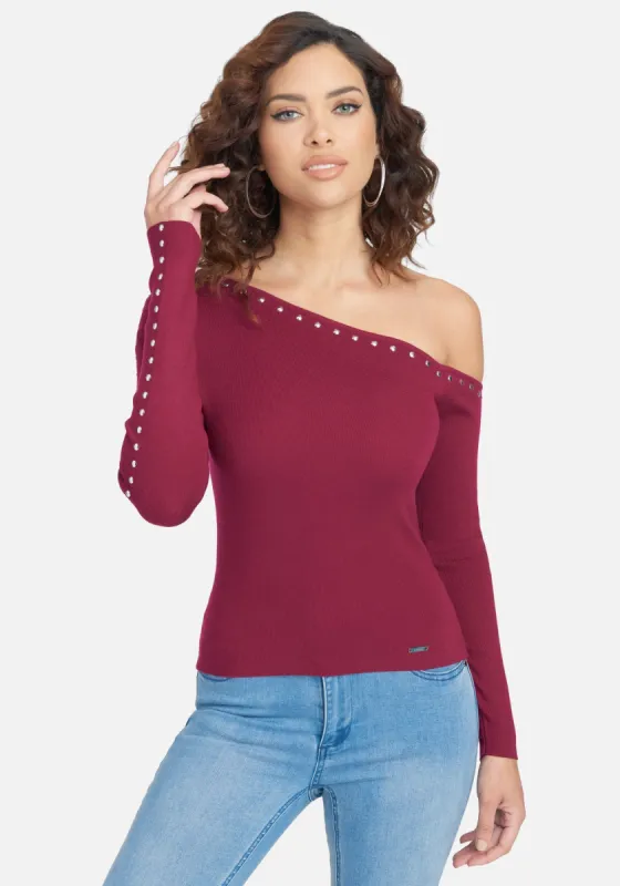 Off the Shoulder Stud Sweater Top sold by Bebe