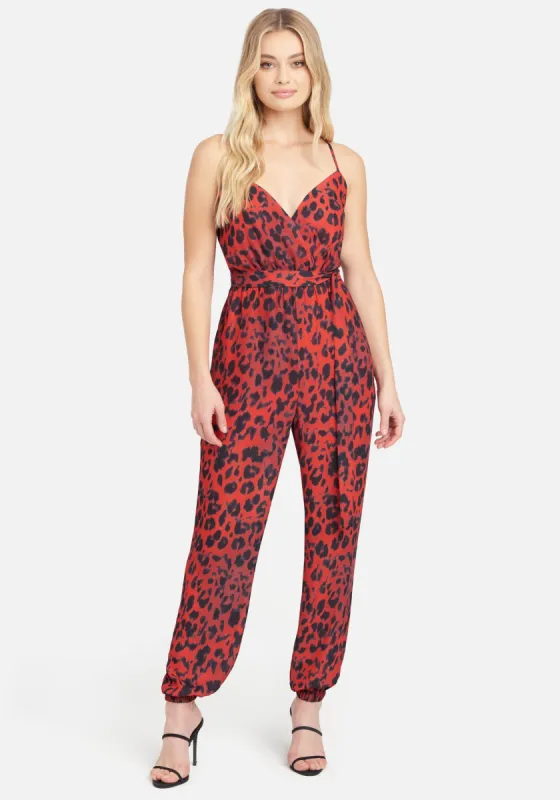 Leopard Print Woven Jumpsuit sold by Bebe