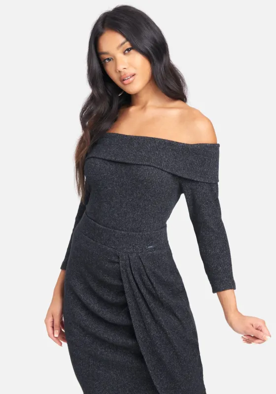 Off the Shoulder Heathered Knit Top sold by Bebe