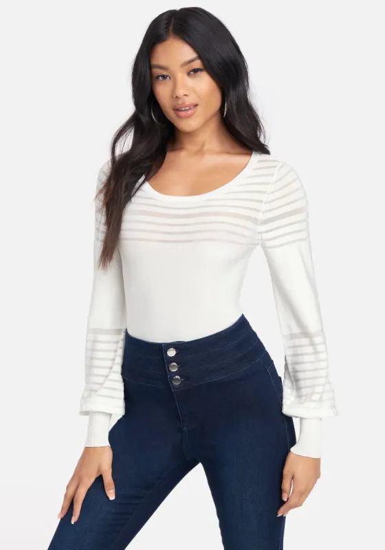Puff Sleeve Stripe Sweater Top sold by Bebe