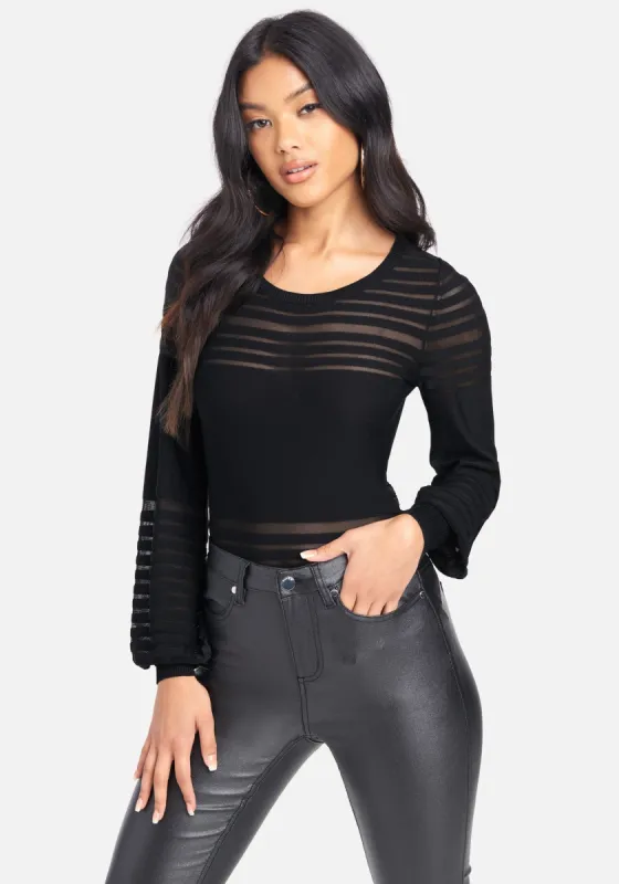 Puff Sleeve Stripe Sweater Top sold by Bebe