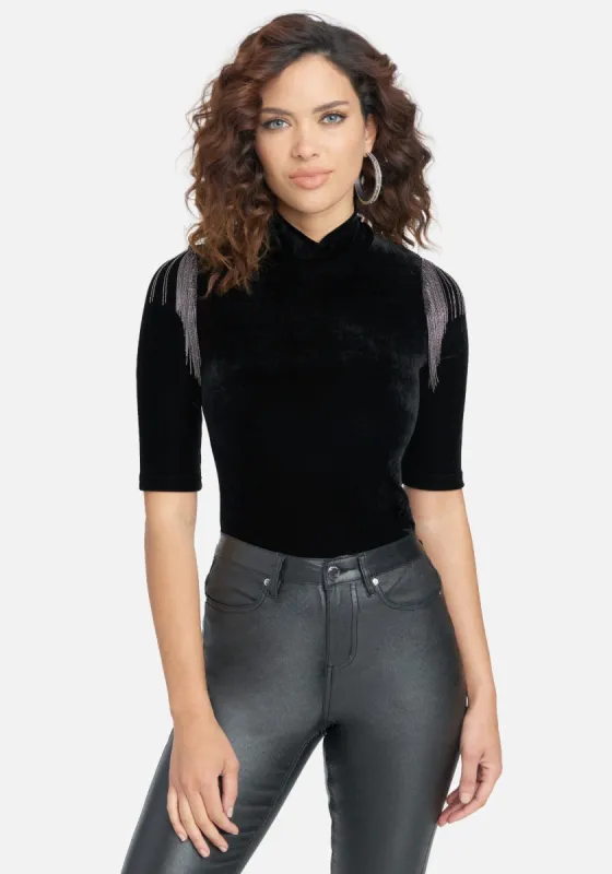 Fringe Deteail Velour Top sold by Bebe