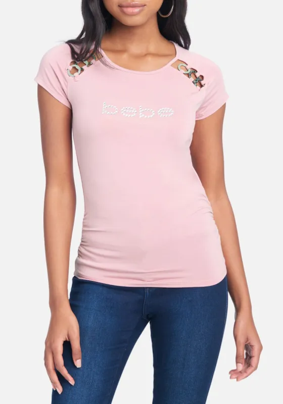 Bebe Logo Metal Ring Tee sold by Bebe