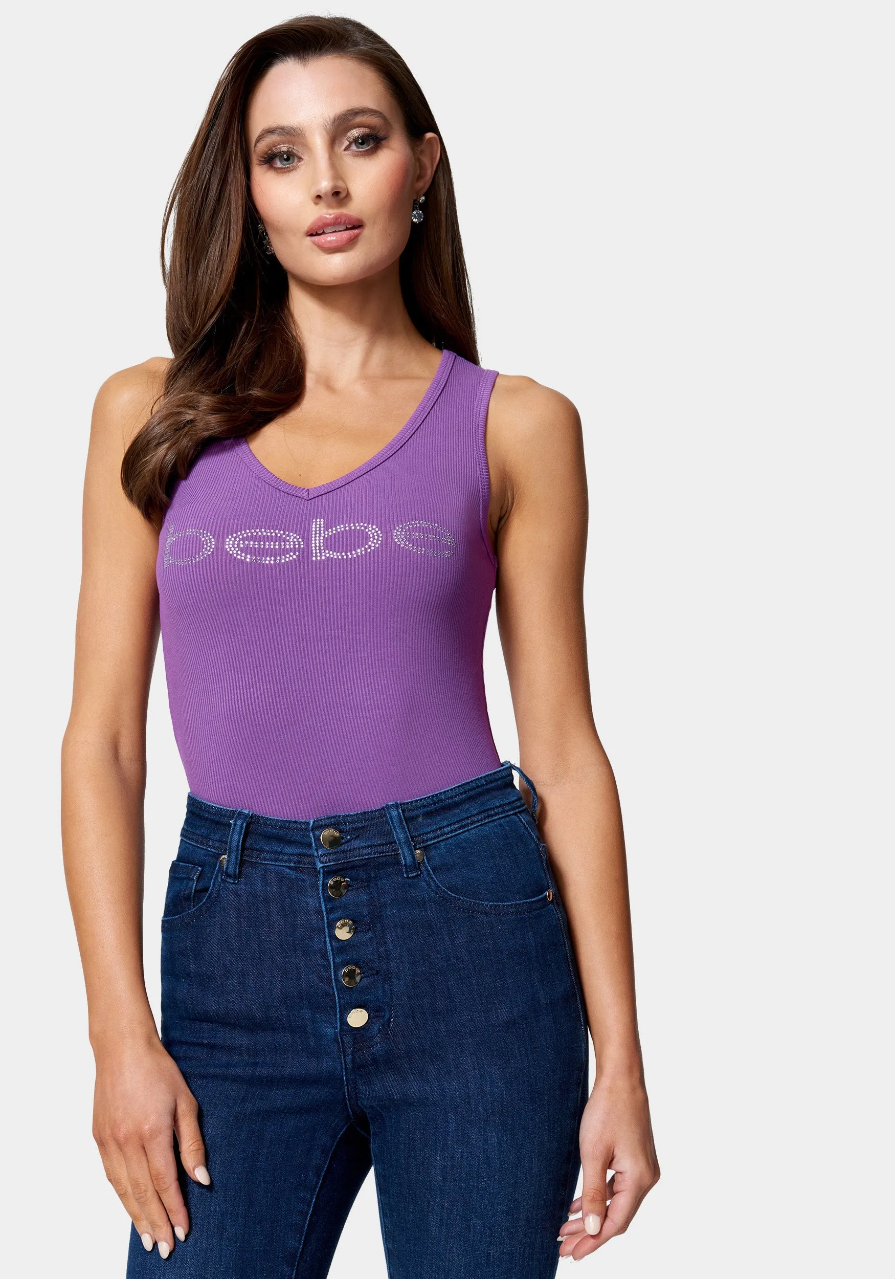 Bebe Logo V-Neck Rib Tank Top sold by Bebe product image thumbnail 2