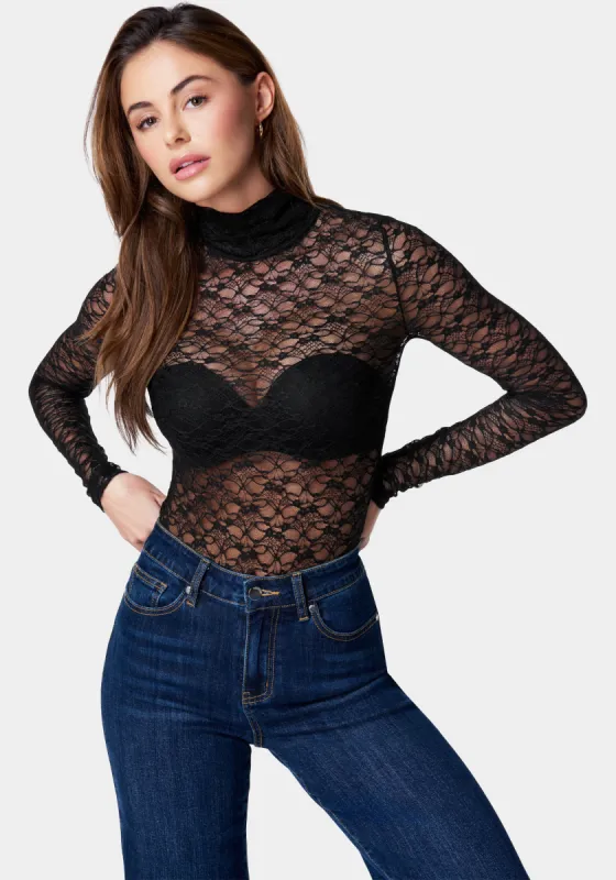 Mock Neck Lace Bodysuit sold by Bebe