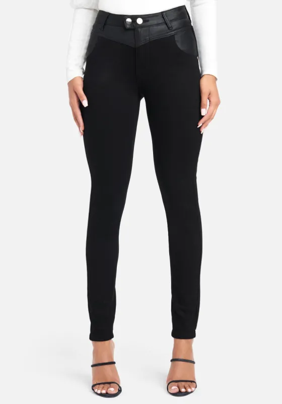Coated Cinched Waist Skinny Jeans sold by Bebe