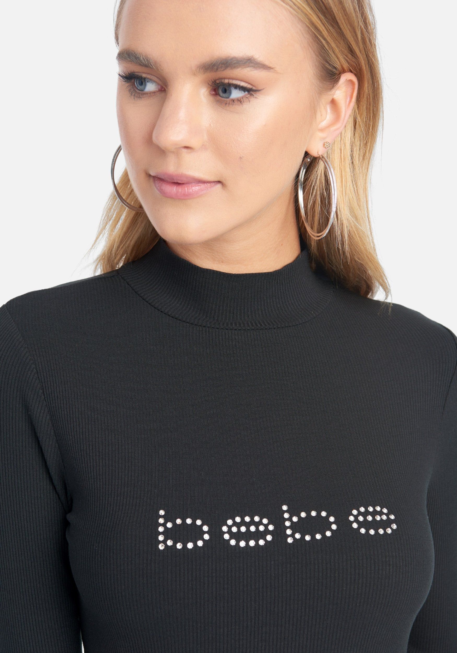 Crystal Logo Mock Neck 3/4 Sleeve Tee sold by Bebe product image thumbnail 4