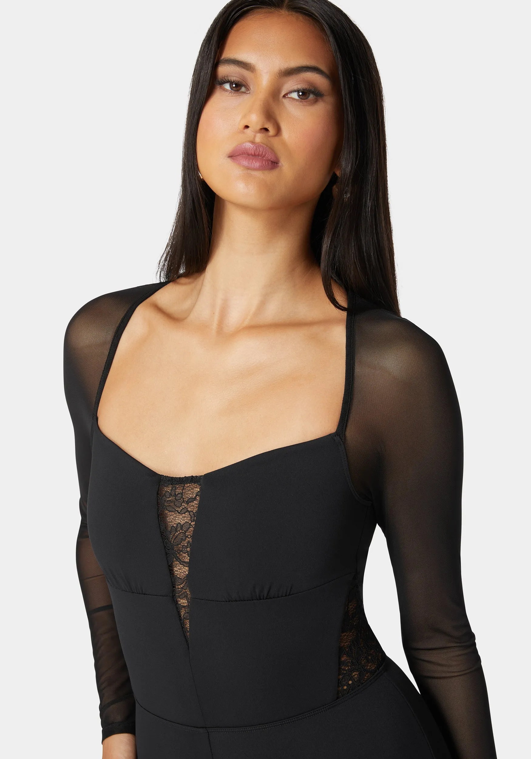 Mesh Sleeve Lace Insert Catsuit sold by Bebe product image thumbnail 4