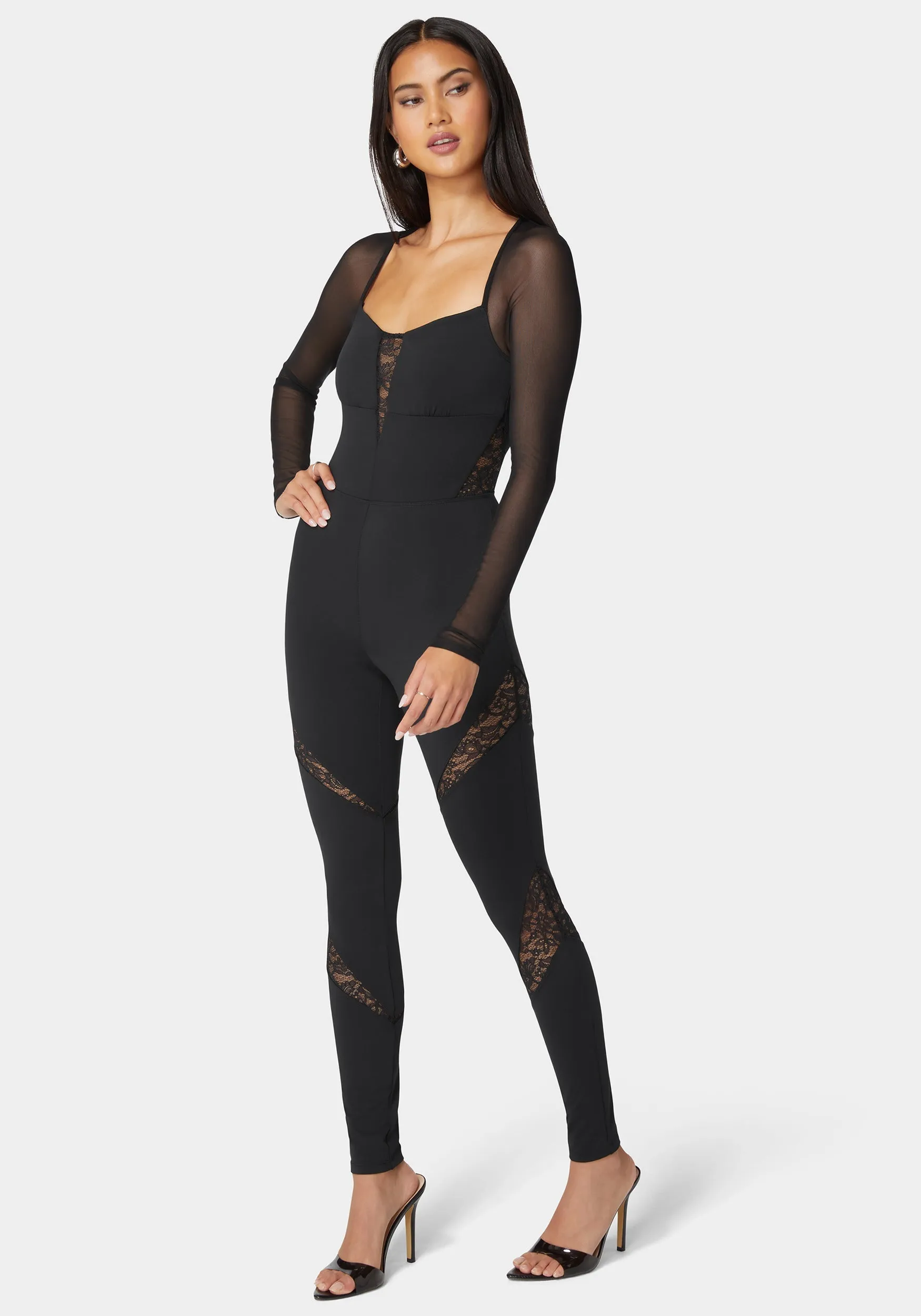 Mesh Sleeve Lace Insert Catsuit sold by Bebe product image thumbnail 2