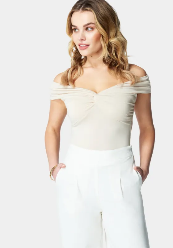 Off Shoulder Front Twist Draped Top sold by Bebe