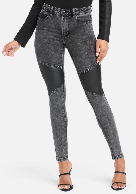 Acid Wash Vegan Leather Skinny Jeans made by TC