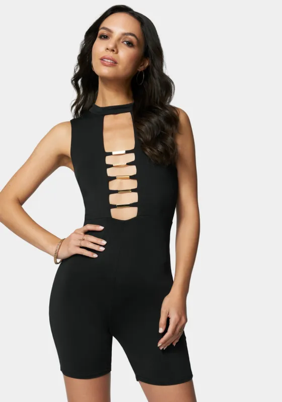 Caged Biker Short Romper sold by Bebe