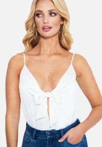 Charm Tie Front Bodysuit sold by Bebe