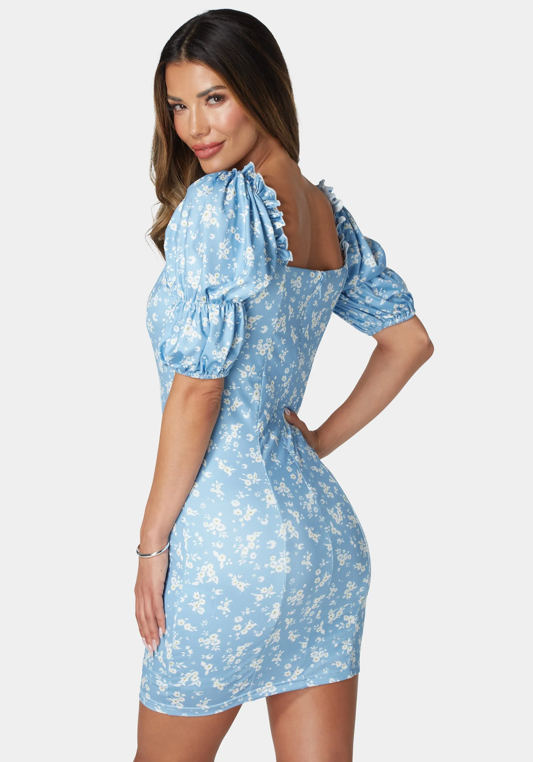 Printed Puff Sleeve Plunge Neck Dress sold by Bebe product image thumbnail 3