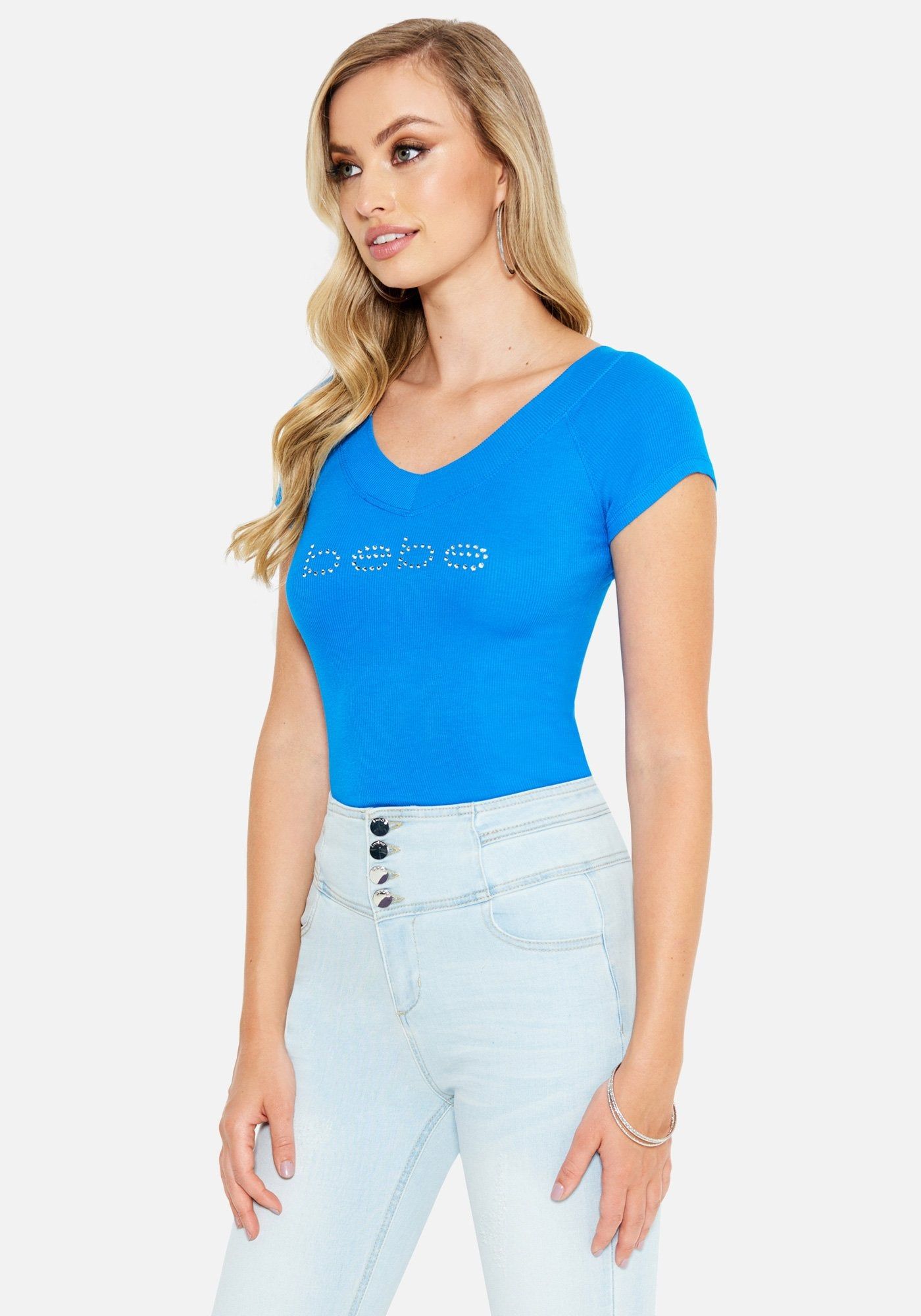 Crystal Logo Double V-Neck Short Sleeve Tee sold by Bebe product image thumbnail 2