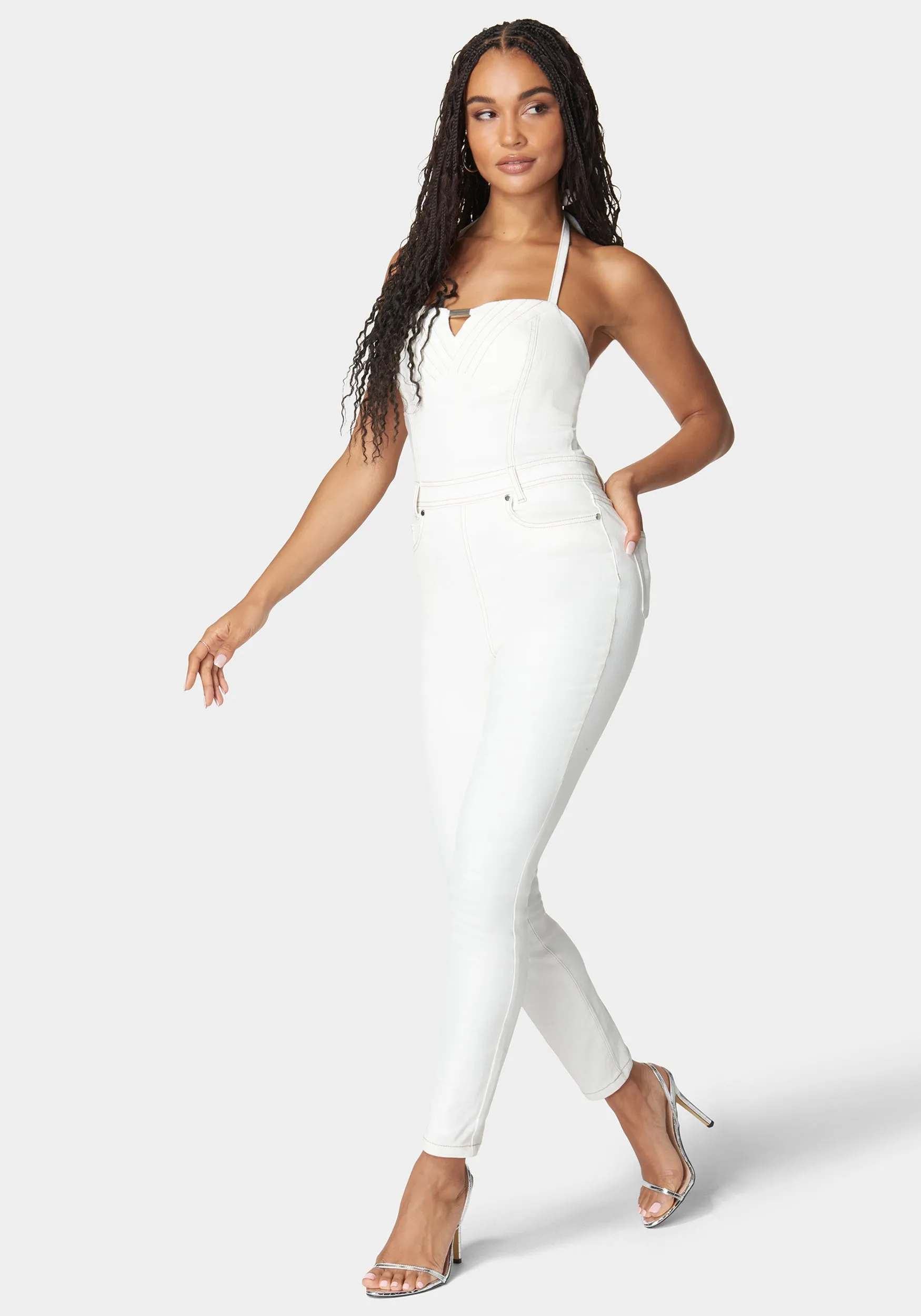 Halter Slim Leg Denim Jumpsuit sold by Bebe product image thumbnail 2