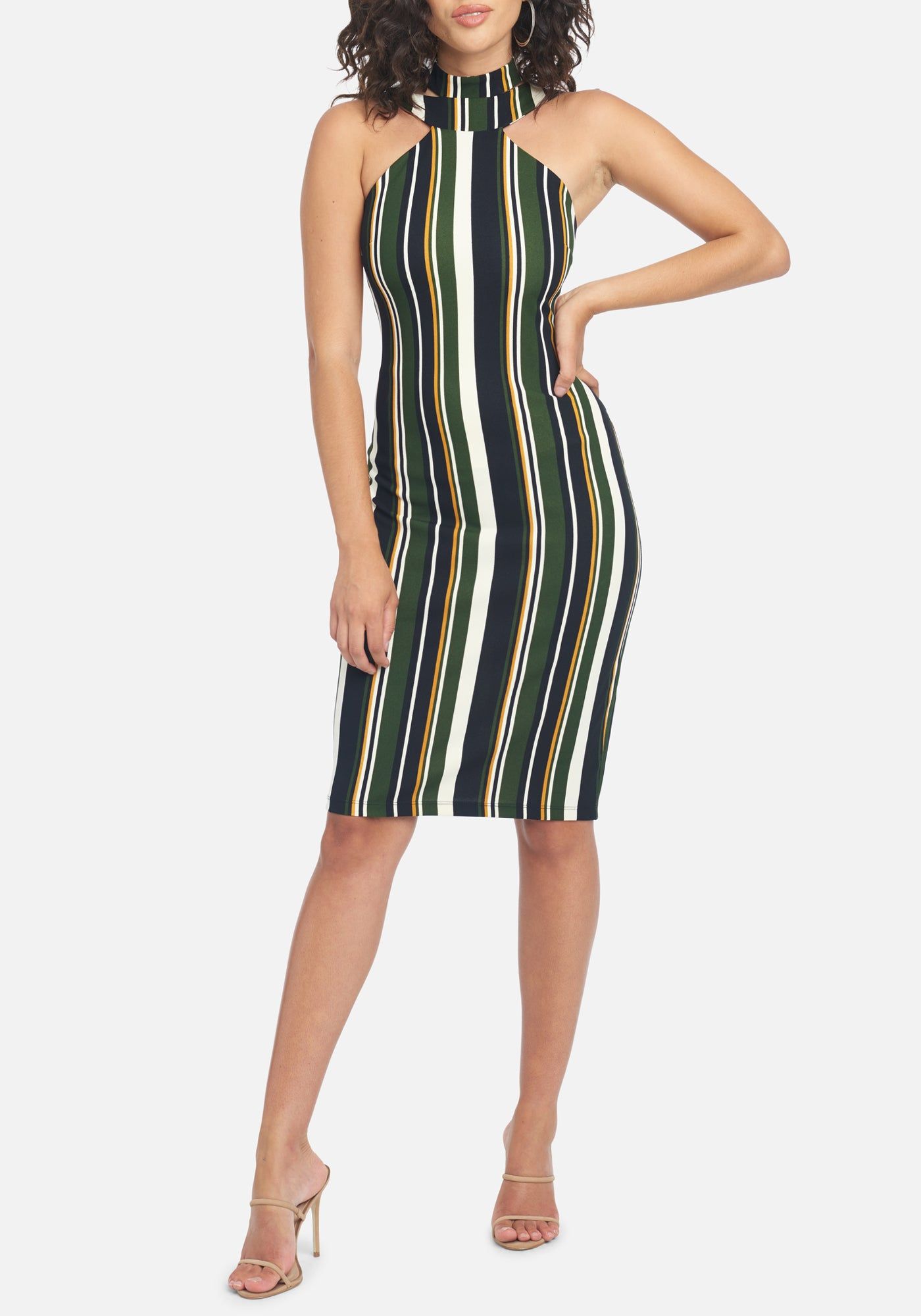 Halter Neck Multi Stripe Midi sold by Bebe