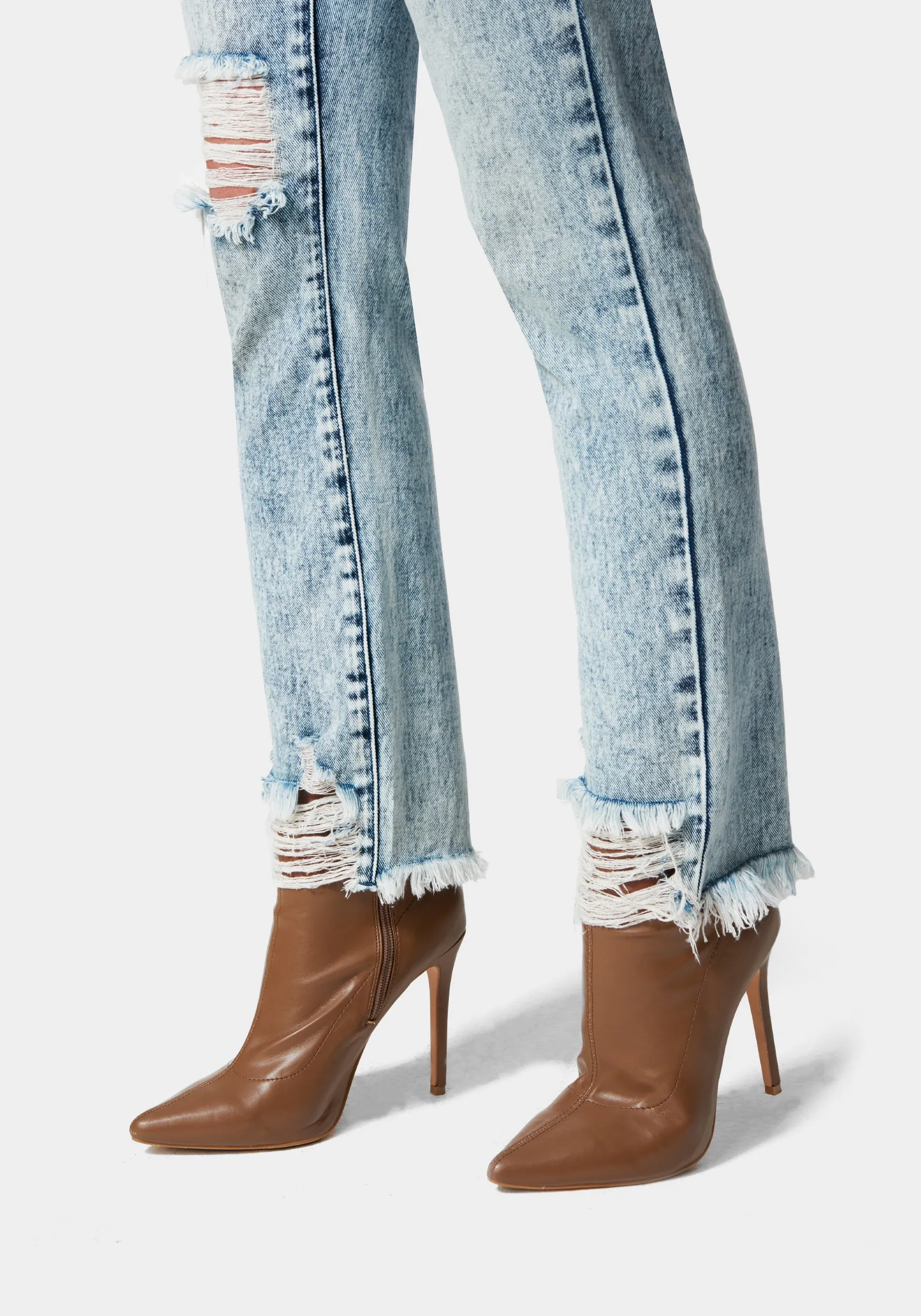 High Waist Distressed Straight Leg Jeans sold by Bebe product image thumbnail 4