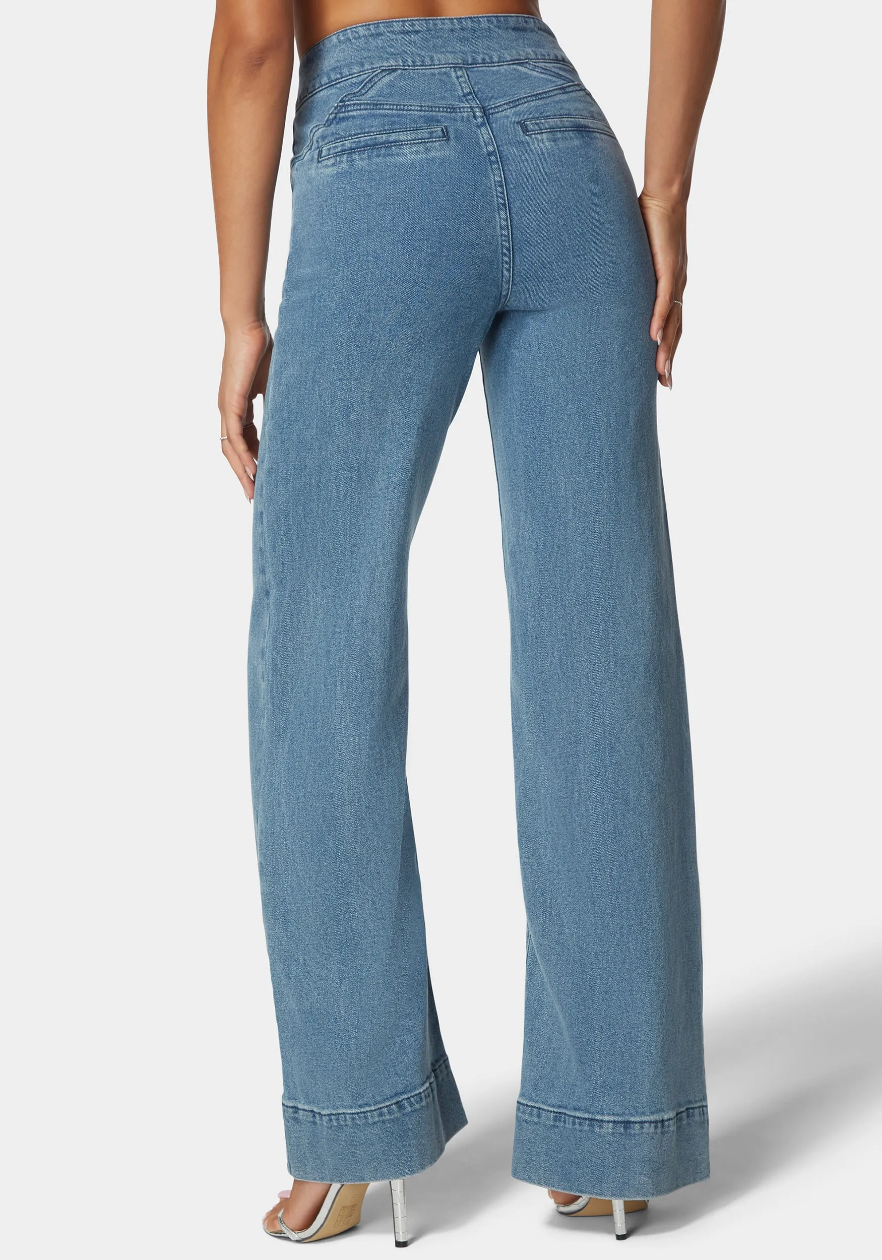 High Waist Seam Detail Ultra Wide Leg Jeans sold by Bebe product image thumbnail 3