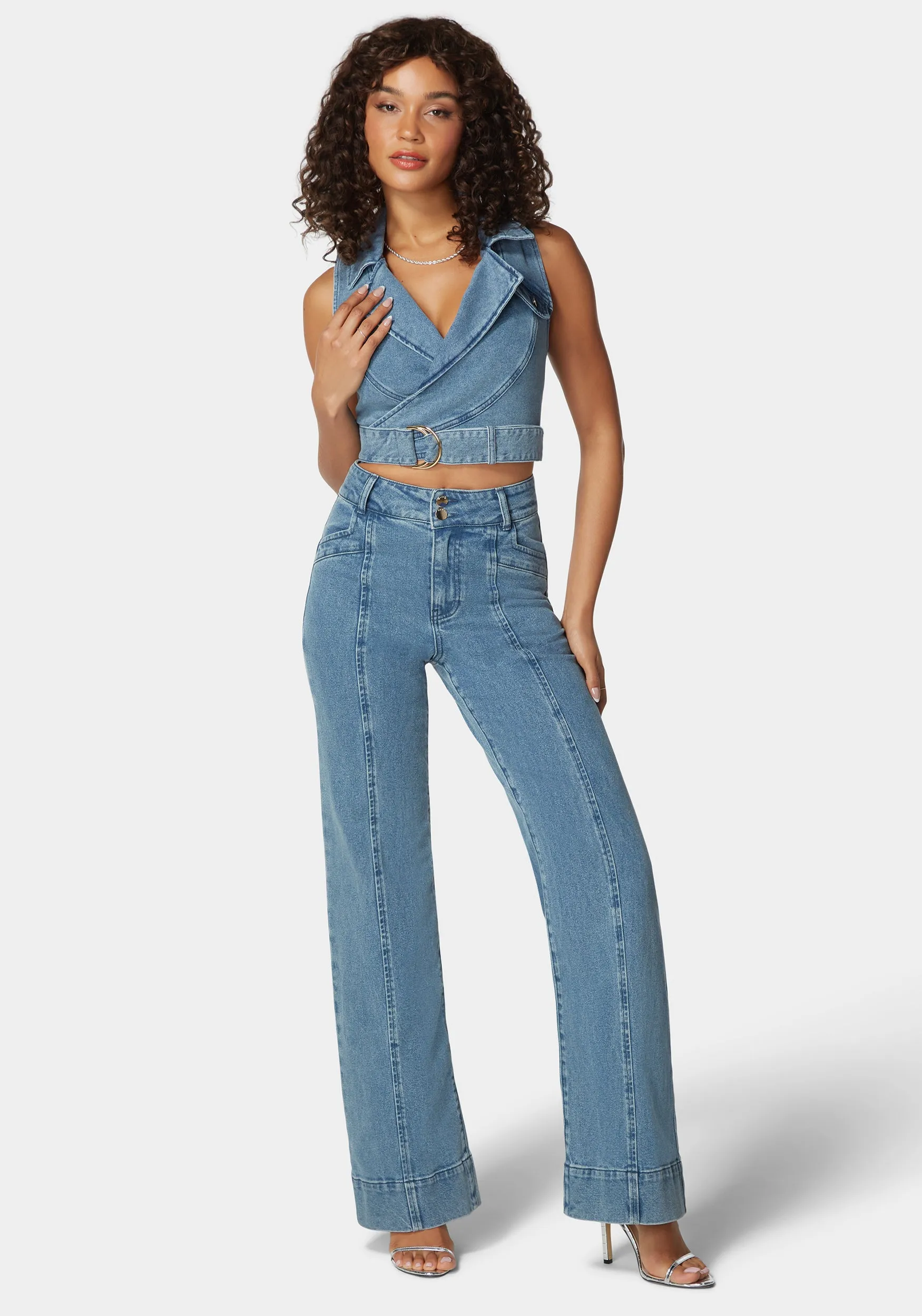 High Waist Seam Detail Ultra Wide Leg Jeans sold by Bebe