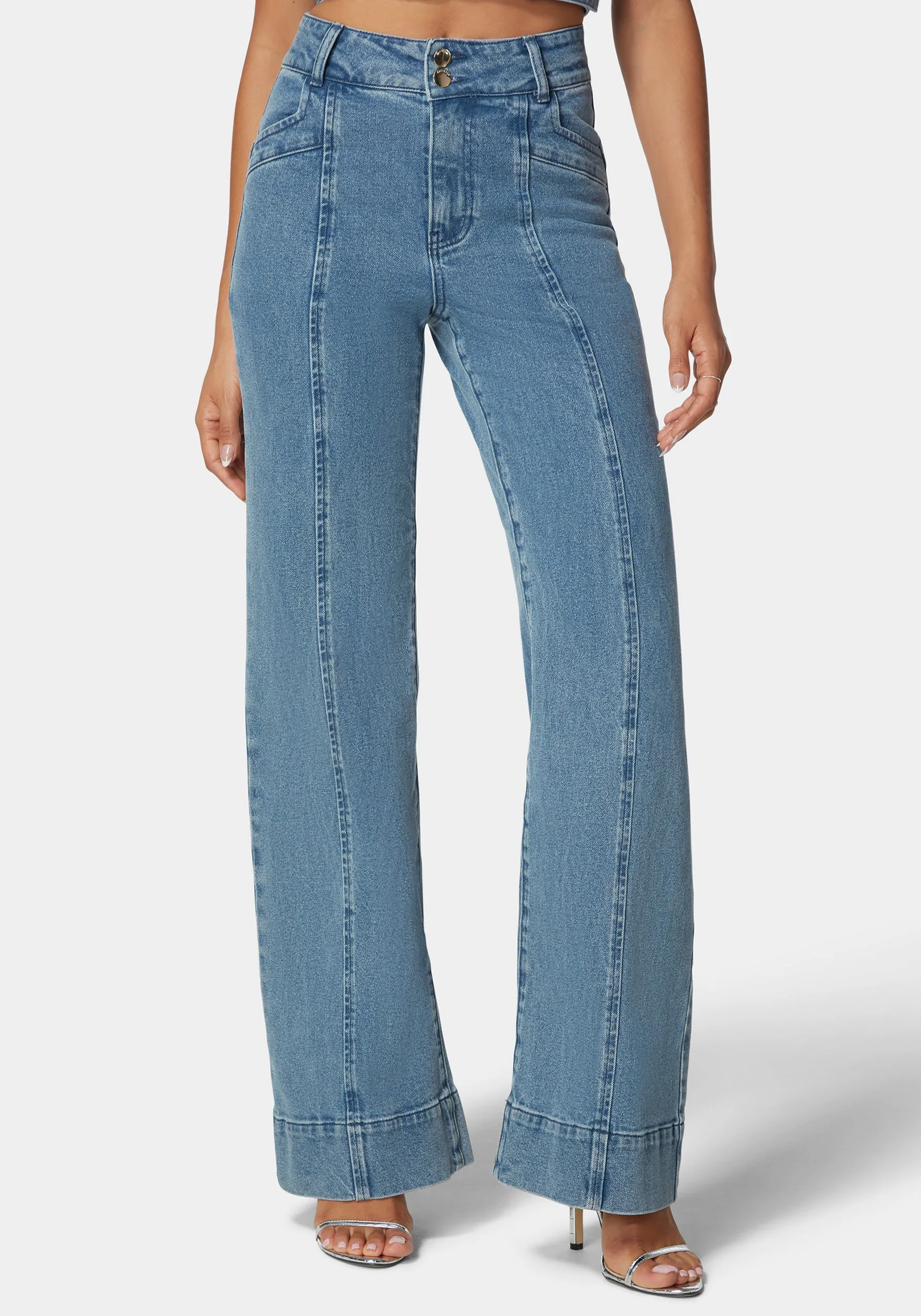 High Waist Seam Detail Ultra Wide Leg Jeans sold by Bebe product image thumbnail 2