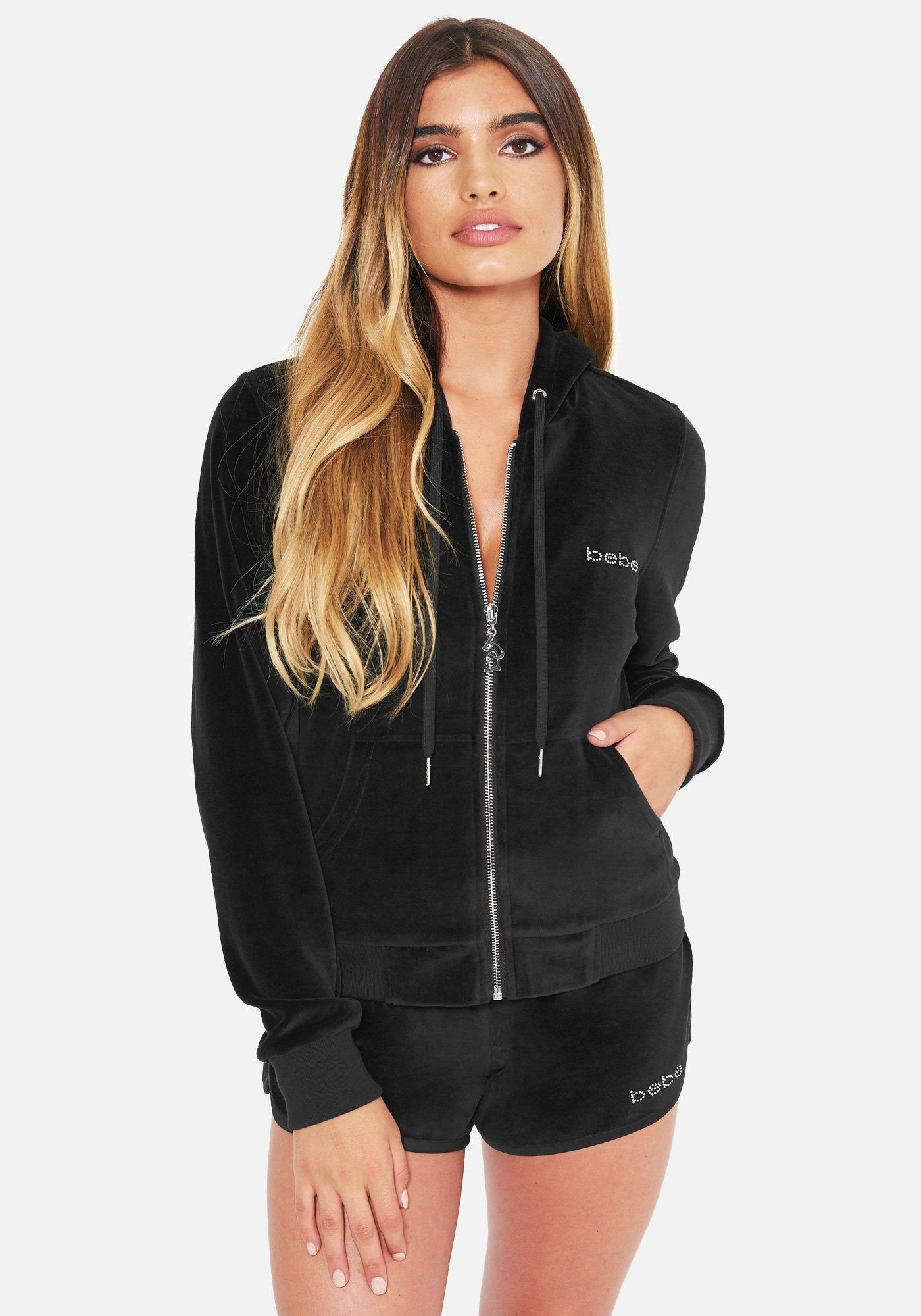 Logo Velour Hoodie sold by Bebe