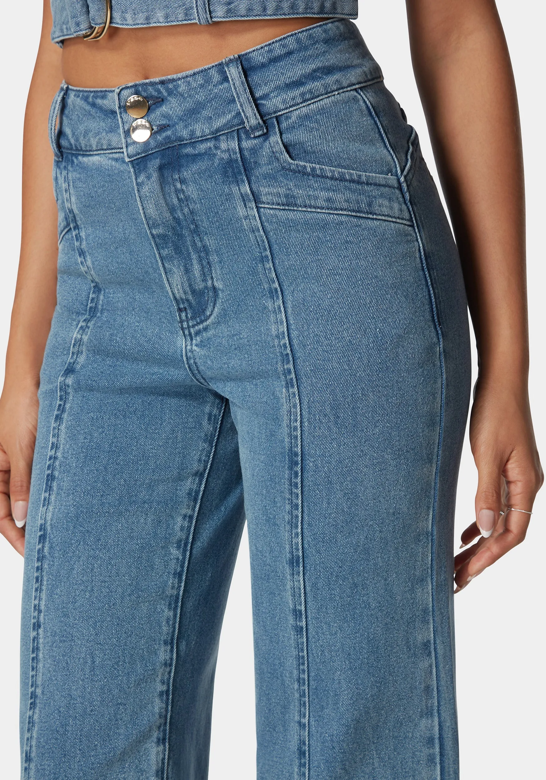 High Waist Seam Detail Ultra Wide Leg Jeans sold by Bebe product image thumbnail 4