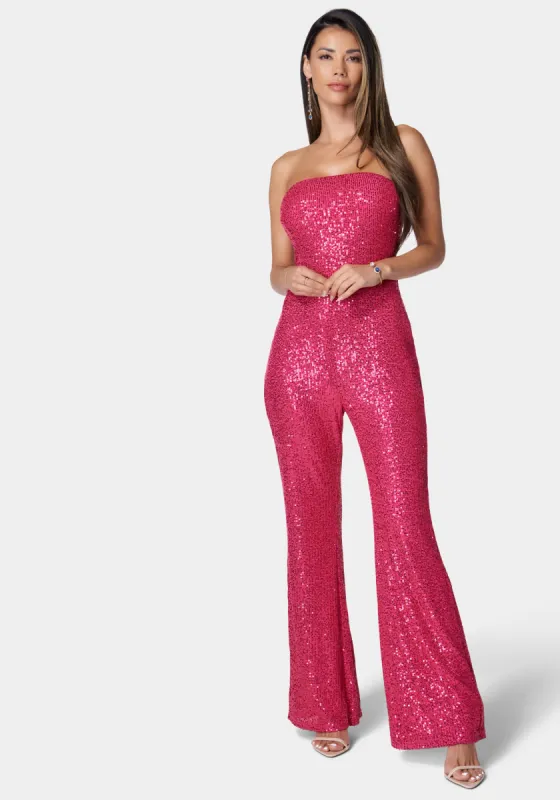 Strapless Sequin Jumpsuit sold by Bebe