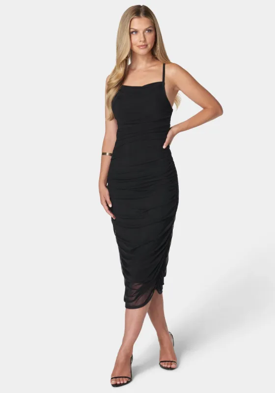 Emmaline Shirred Mesh Slip Dress sold by Bebe